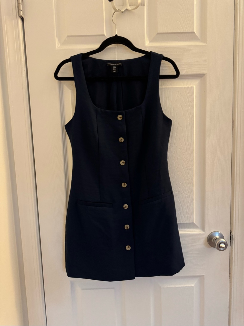 Sincerly Jules Navy Square-Neck Button-Front Mini Dress - Picture 8 of 8